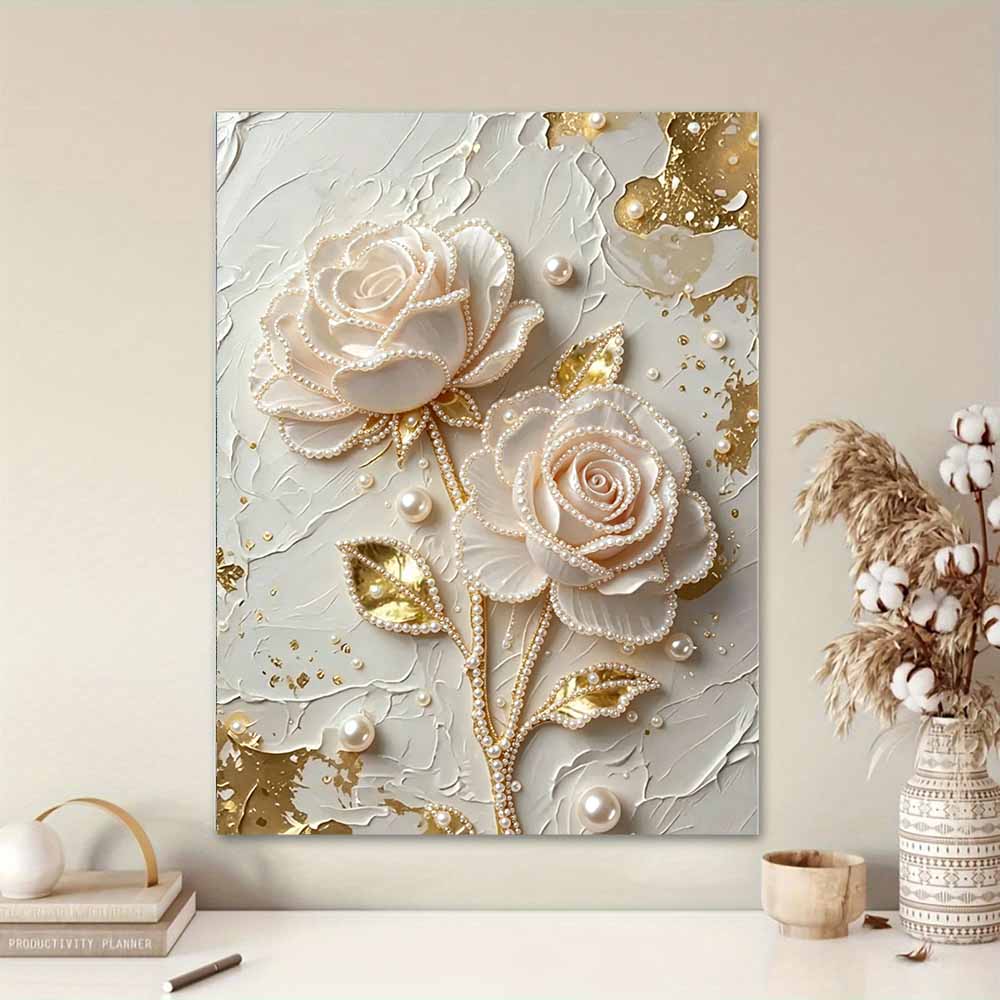 30x40cm White Rose Pearl Painting Kit Frameless DIY Pearl Diamond Art for Adults & Beginners Handmade Gem Art Home Wall Decor & Gift Idea