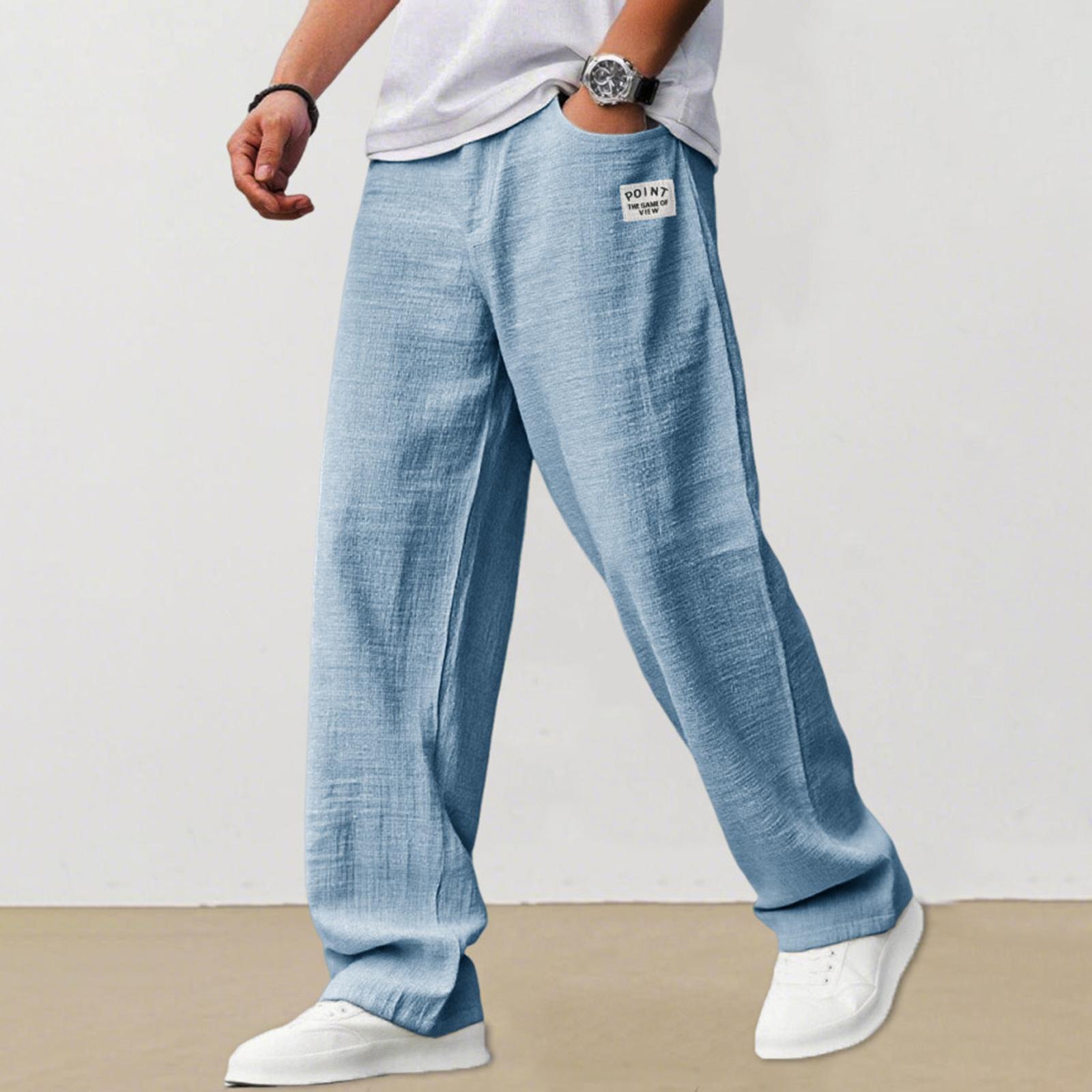 Xingben Seven Heren Casual Losse Linnen Broek Lichtgewicht Ademend Rechte Pijp Elastische Taille Trekkoord Ontwerp XXL