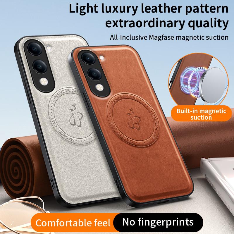 Wireless Charging Magnetic Case for Vivo Y04 Y29 4G Y39 Y29S 5G Protective Cover PU Leather Hard Back Shell Coque