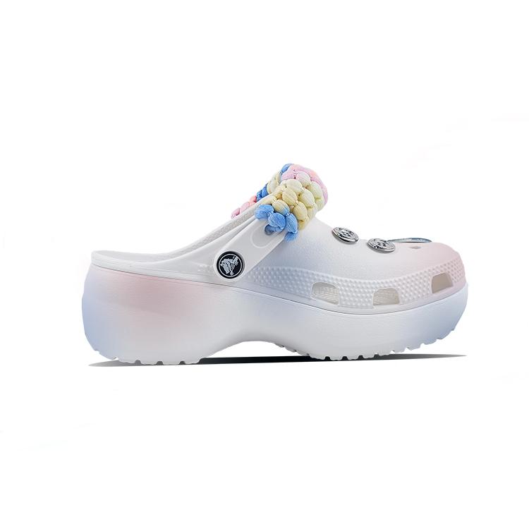 Crocs Classic Platform Clog EVA Button Rainbow Classic Cloud Dok Retro Girly Cute Gradient Niche Hole Shoes Women's White
