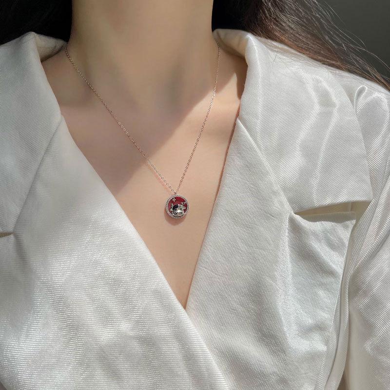 Year of The Ox Necklace for Women, Fashionable and Cute. Bull Red Agate Round Brand Collarbone Chain