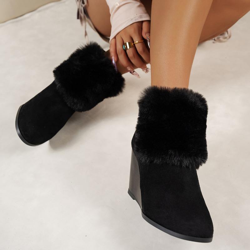 2024 Fashion Women's New Fashion Versatile Plush Thick Heel Short Boots Winter Plush Warm Thick-soled Women's Boots