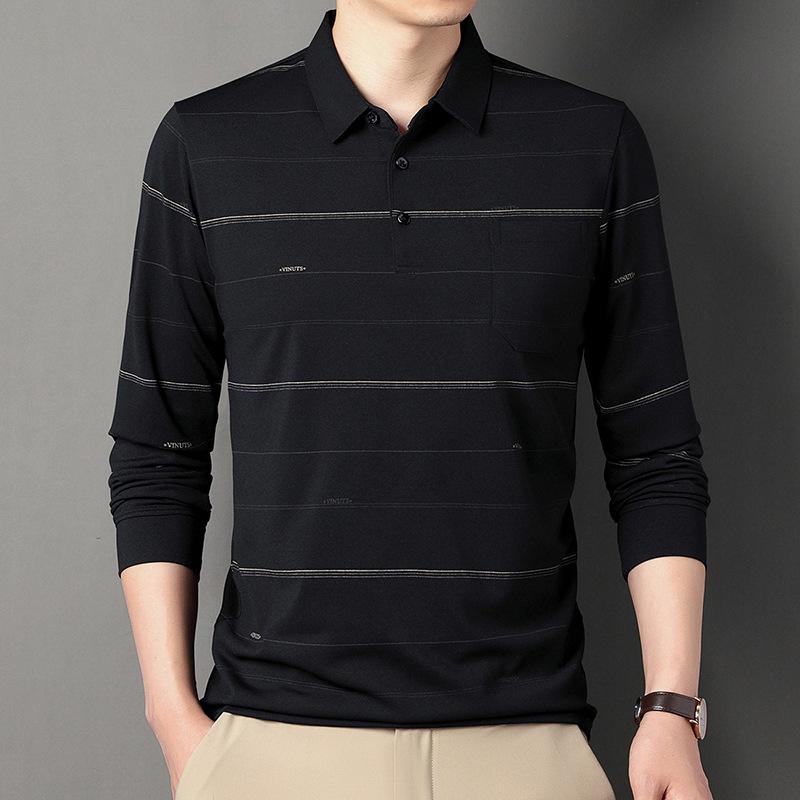 New Spring and Autumn Men's Long-Sleeved Polo Shirt Striped Casual Fashion Polo Collar Men's Top