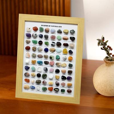 80 Natural Gemstone Collection Crystal Ore Exhibit Set Kolekcjonerskie klejnoty w drewnianej ramie Edukacyjny prezent dla dzieci miłośników klejnotów