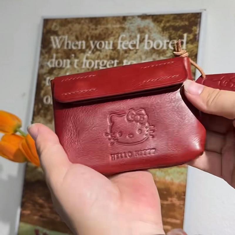 Милый Красный Кожаный Держатель для Монет и Карт Сделанный Вручную 790₽