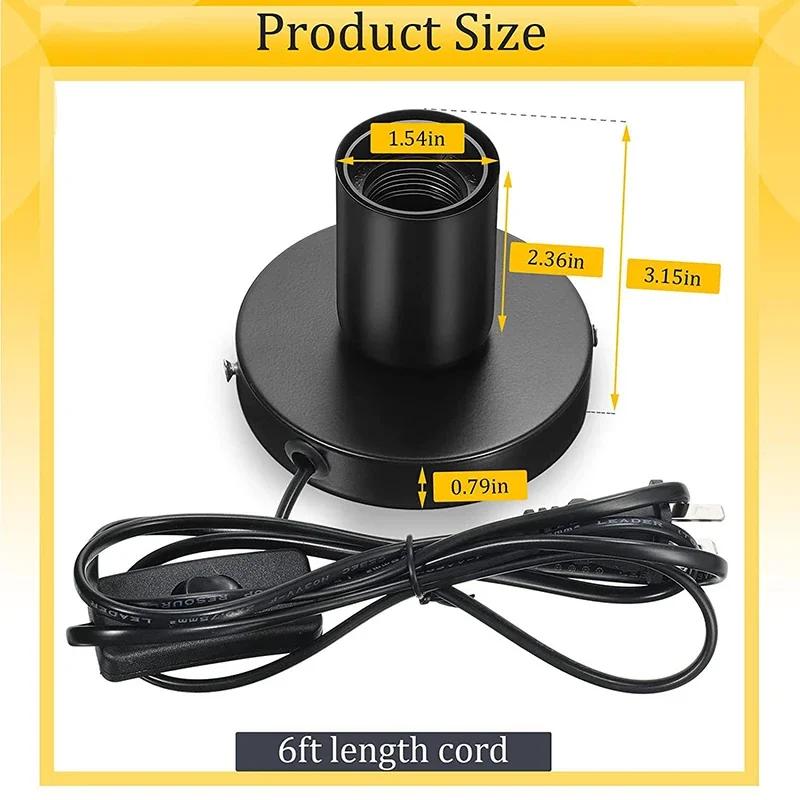 2PCS E27 Lamp Holder Black Metal Desktop Lamp Base Screw Light Bulb Holder with Cord On Off Switch Plug for Holding Bulb Room