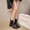 Women Boots Autumn Casual Leather Shoes Woman Fashion Square Toe Chunky Heel Shoes Slip-On Modern Boots Handmade Short Boots