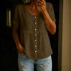 Women's Fashion V-Neck Button-Down Short-Sleeve -Color Casual Top