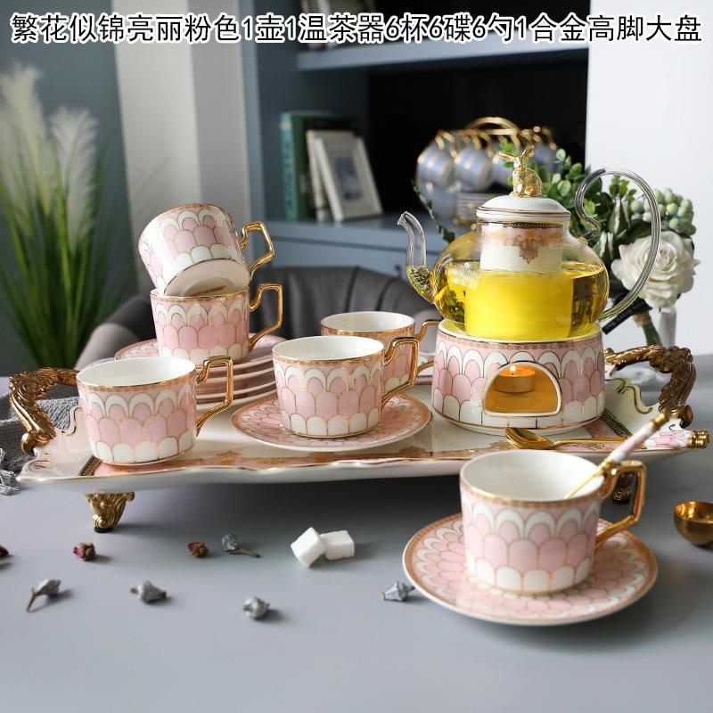 Household Flower Teapot Set, Glass Boiled Fruit Teapot, Ceramic Afternoon Tea Flower Fruit Teacup Tea Set, Candle Heating