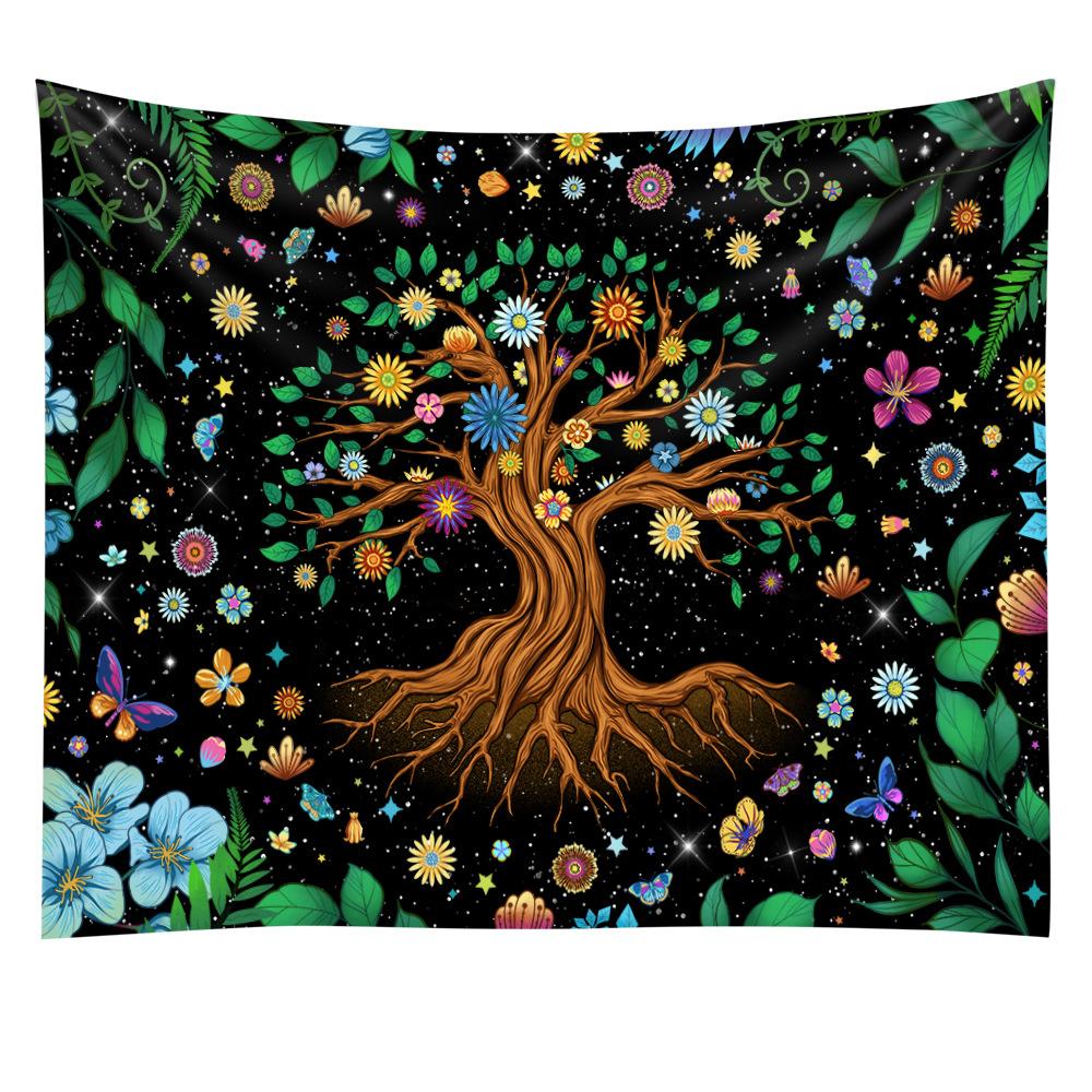 Fluorescent Tapestry UV Night Light Skeleton Lover Tree of Life Fluorescent Tapestry Home Room Hanging Cloth Tapestry