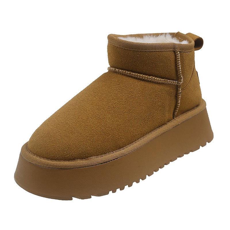 Women's Winter Suede Fleece-Lined Short Boots - Thick Sole, Warm, Fashionable, Casual, Trendy Cotton Boots.