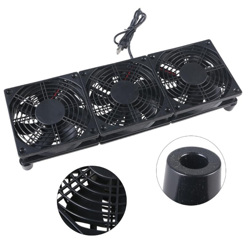 Three 120mm 5V USB Powered PC Router Fans 1 Speed 1400rpm High Airflow Cooling Fan for Router Modem Receiver