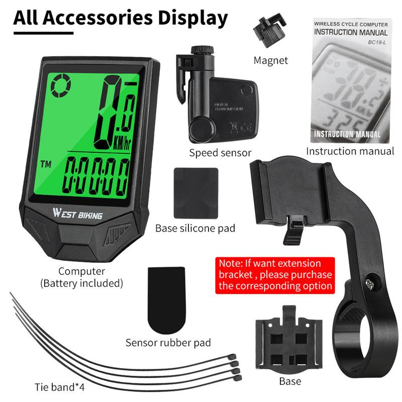 WEST BIKING Bicycle Computer Wireless Waterproof MTB Road Bike Speed Odometer With Backlight LCD Digital Cycling Speedometer