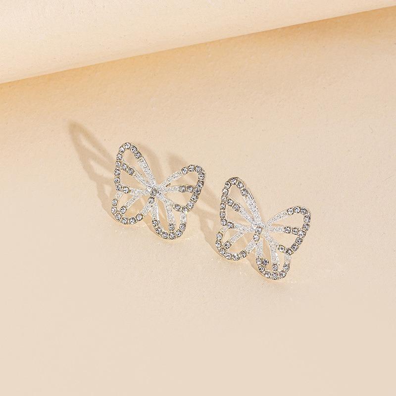 Butterfly Earrings Jewelry Women's Fashion Diamond-encrusted Versatile Personalized Alloy Earrings, Niche High-end Sense