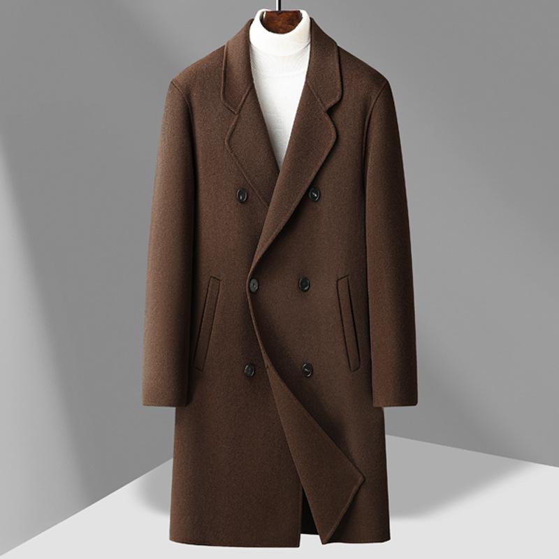 High-end Wool Coat Men's Autumn and Winter Double-breasted Long Woolen Trench Coat Handmade Double-sided Woolen Coat Coat