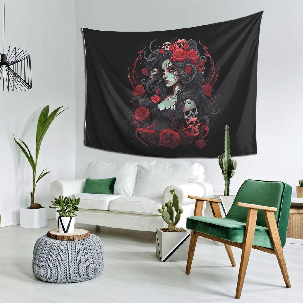 Alexander Gothic Las Elegantes Girls Day Of Dead Skull Tapestry Decoration Art Aesthetic Tapestries Home Wall Cloth Wall Hanging