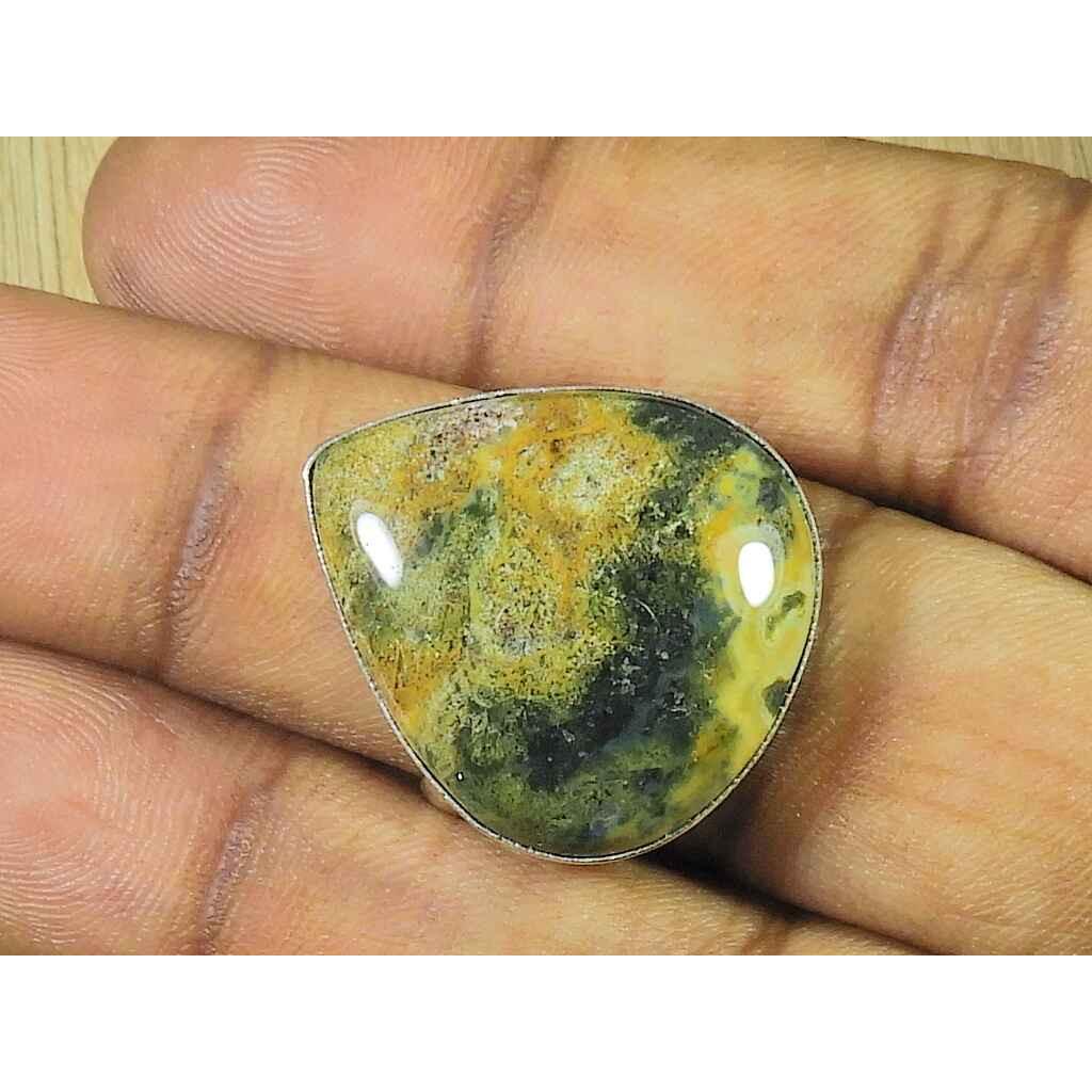 

20X23MM Natural Ocean Jasper 925 Sterling Silver Pear Gemstone Ring US 7 MK-175
