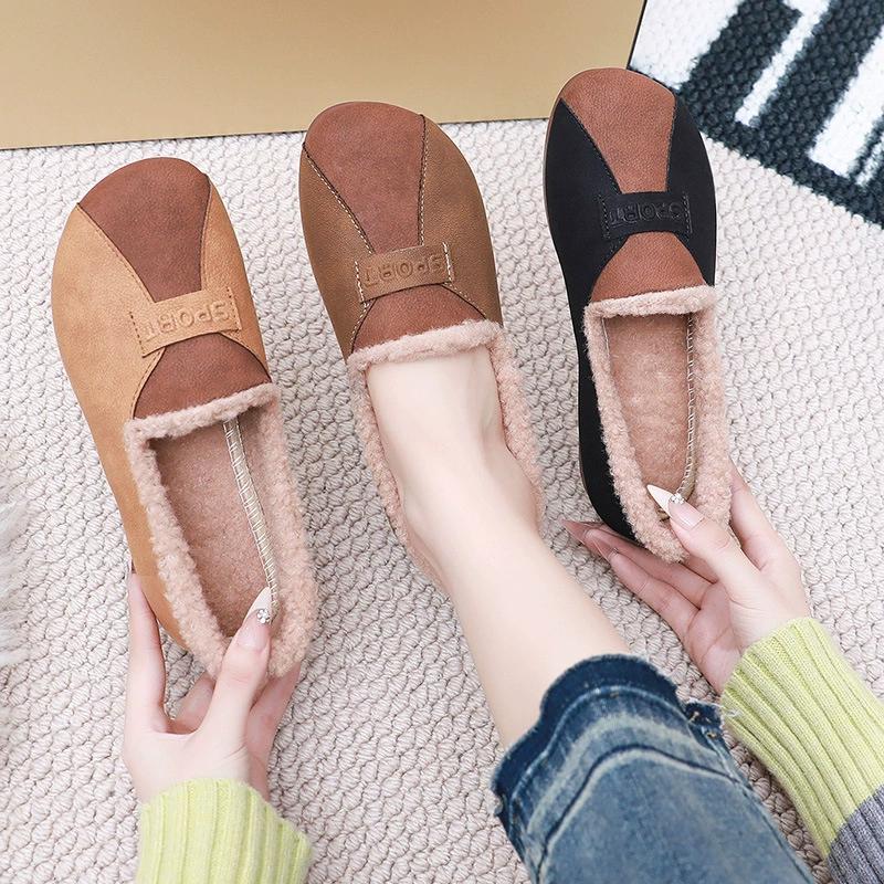 Fashionable Bean Shape Slip-On Casual Shoes with Fleece and Thickened Cotton