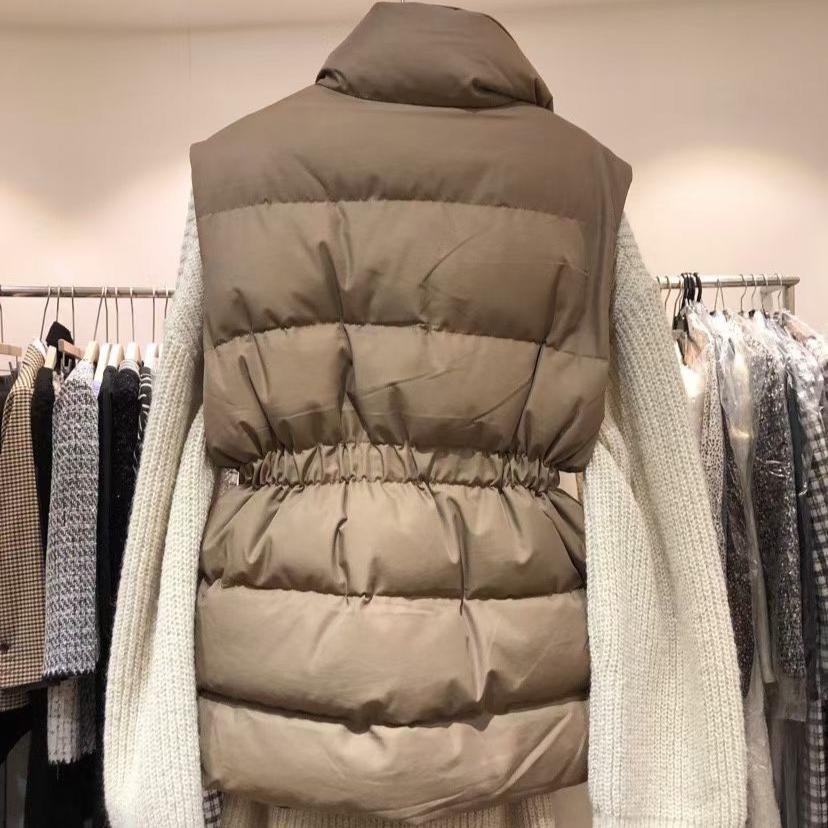 Fashionable and Versatile Women's  Cotton Vest with Stand Collar and Slim Waist for Autumn and Winter