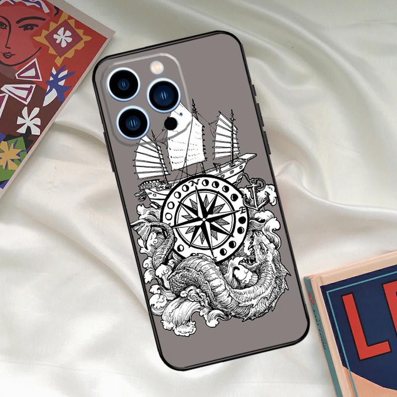 World Map Compass Nautical Case For iPhone 16 15 14 13 12 11 Pro Max XR X XS Max Plus 12 13 Mini Back Cover