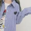 Japanese Heart Embroidered Striped Slim Fit Lapel Shirt - Versatile Long Sleeve for Spring & Autumn