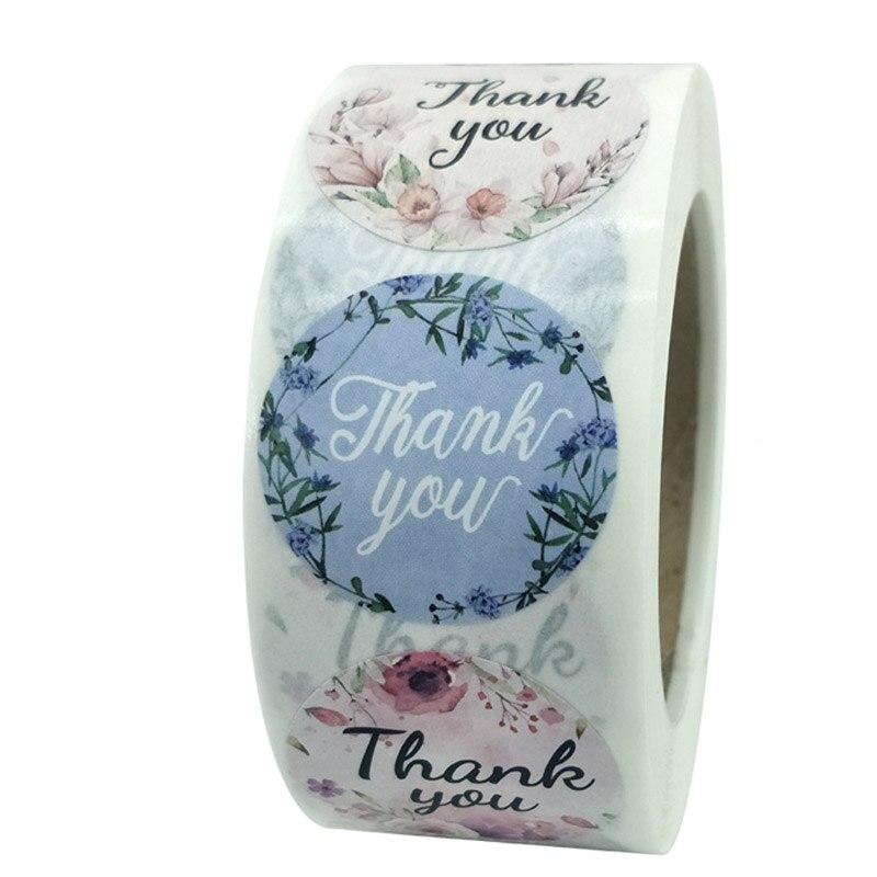 500pcs/roll Thank You Sticker for Seal Labels Round Floral Multi Color Labels Sticker Handmade Offer Stationery Sticker