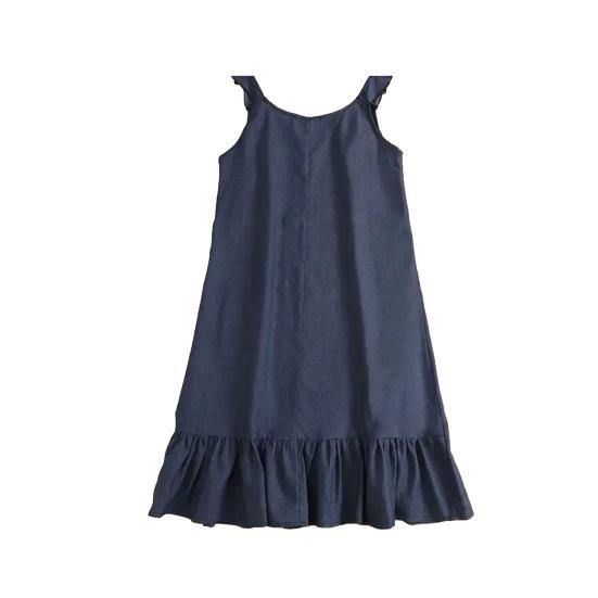 Women Summer Mini Dress O-neck Sleeveless Ruffle Hem Short Dress Solid Color Loose Fit Beach Holiday Dress