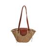 Straw Bag Women's New Trendy Popular Woven Shoulder Bag Bucket Bag Seaside Vacation Beach Bag
