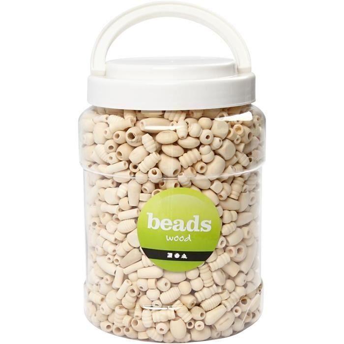 Perles en bois de taille moyenne. Livrées dans un seau en plastique. Réf 68477