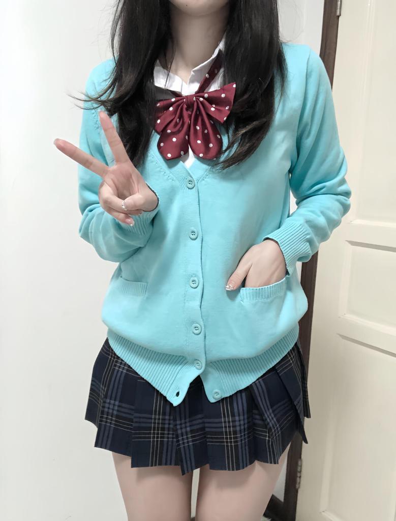 Original JK Basic Solid Color Long Sleeve Cardigan Sweater - Japanese Uniform Style, Versatile Loose Fit Knitted Top.