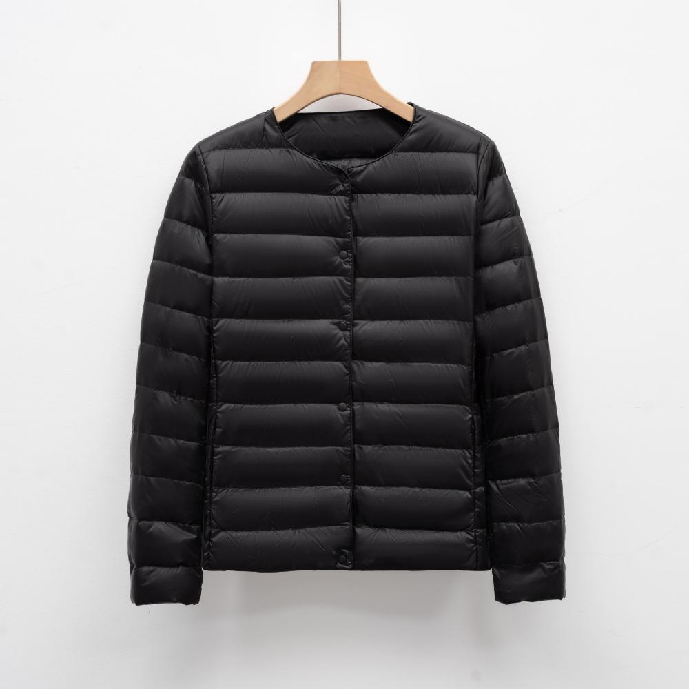 Lightweight Women's Short Crew Neck Down Jacket Liner Autumn Winter New Simple Warm Coat Solid Color Long Sleeve Down Inner Jacket