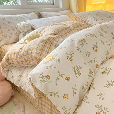 Vierteiliges Bettwäscheset, Bettbezug aus reiner Baumwolle mit Blumenmuster, dreiteiliges Bettlakenset für den Schlafsaal