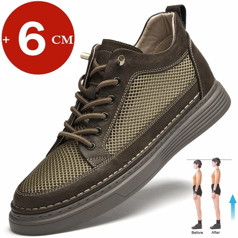 Neue Sommer 6cm Herren Elevator Schuhe Lässige Herren Sneaker Rindsleder+Mesh Lift Freizeit Designer Schuhe Höhenerhöhung Größere Schuhe