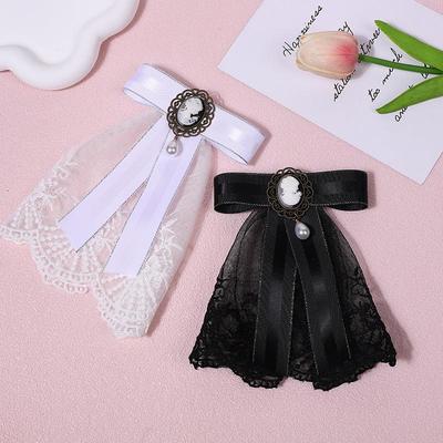 Broche Nœud en Dentelle de Tissu Vintage Épingles de Col de Chemise de Costume Broche de Deuil Corsage Style Collège Féminin Bijoux de Cravate