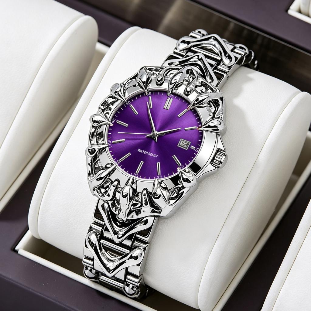 Mens Punk Style Quartz Watch Unique Claw Design Metal Bracelet Watches Waterproof with Date