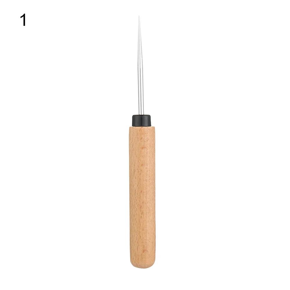 2 Styles Leather Craft Awl Tool Hole Maker Wooden Handle Sewing Stitching Punching Sewing Supplies Stainless Steel Punch Tools
