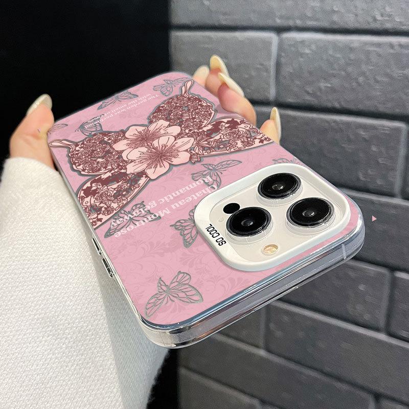 Pink Butterfly Premium Mobile Phone Case Suitable for Apple 16 Protective Case 15IMD Anti Fall IPhone 13 New 12 Women