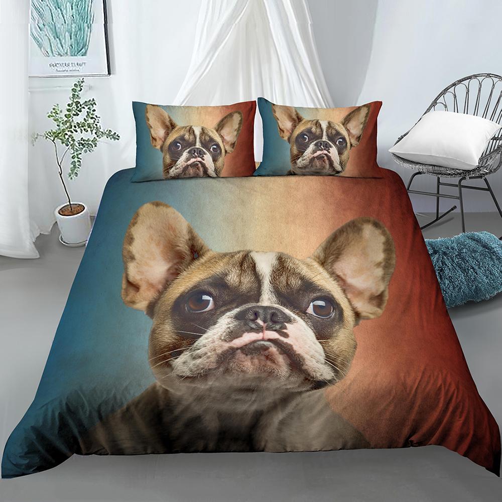 3D Dog King Quen Ful Twin Soft Duvet Cover Funy Pupy Beding Set Tens Adult People Kawai Pet Animal White 2/3pcs Comfortable Quilt Cover