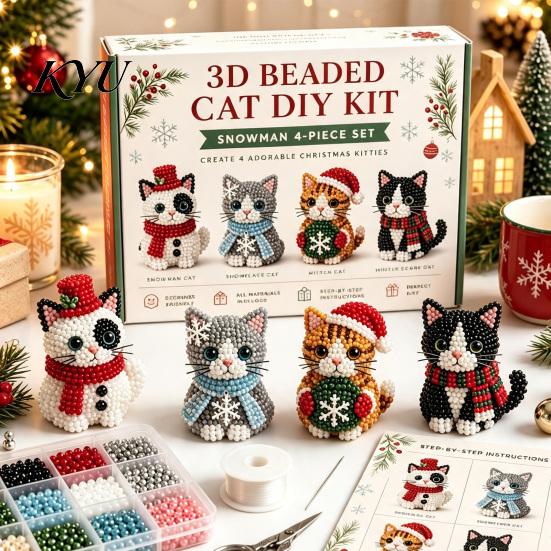 Parent Child Interactive Activity 3D Beaded DIY Kit, Lifelike Christmas Animal Beading Craft Set, Set for Kids Handmade Easy Embroidery Kit And Adults