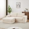 Sofa rozkładana 2 w 1 z sztruksu z dwiema poduszkami, klasyczne kwadratowe podłokietniki, wyjmowany podnóżek, sofa modułowa z elastyczną konfiguracją