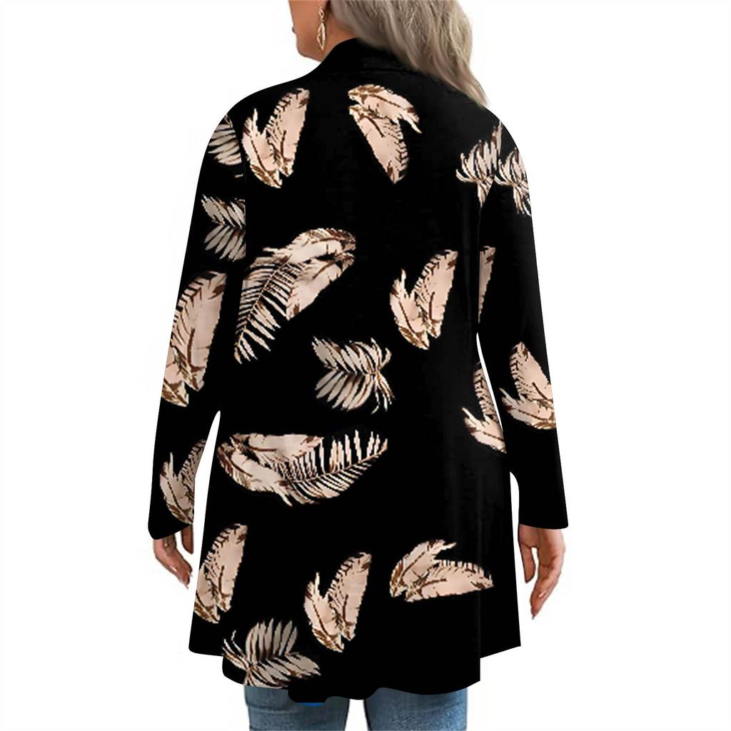 Damen Herbst- und Wintermode Lässiger Print Langarm Mittellange Strickjacke Jacke