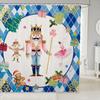 Vintage Farmhouse Christmas Diamond Shower Curtain With Cute Nutcracker Design, Waterproof Xmas Gift Bathroom Decor For Holiday
