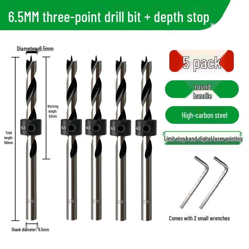 Carbon Steel Three-Point Twist Drill Bit for Hardwood and Enlargement - Compatible with Hand and Pillar Drills