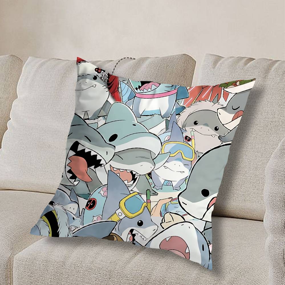 Art Cute Jeff the Land Shark  Pillow Case Sofa Living Room Bedroom Headboard Backrest Cushion Square Cushion Nap Time