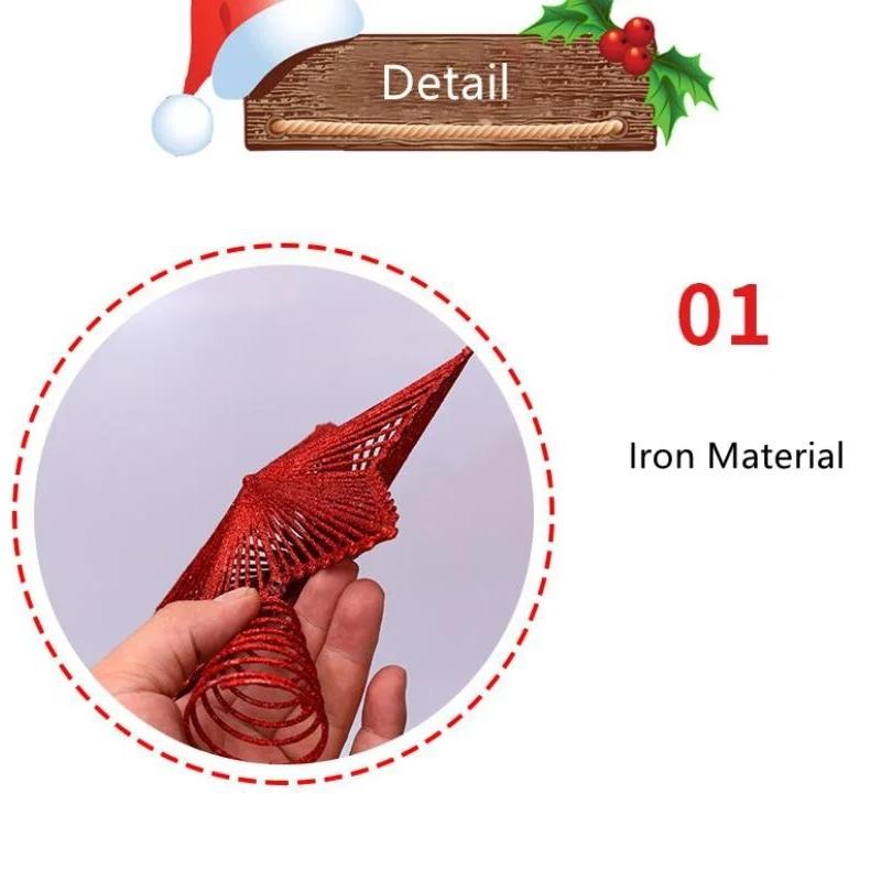 Three Dimensional Five Pointed Star Christmas Tree Top Gold Glitter Iron Decorations Christmas Window Scene Layout