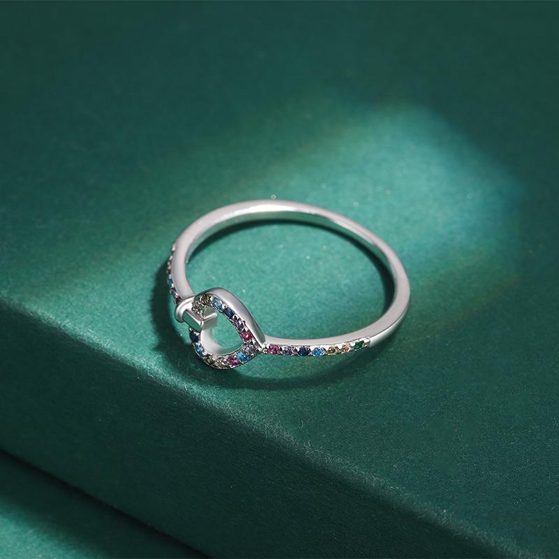 Creative Love Shape S925 Silver Ring for Women's Simple Colorful Zircon Ring Jewelry Anniversary Gift Sterling Silver Jewelry