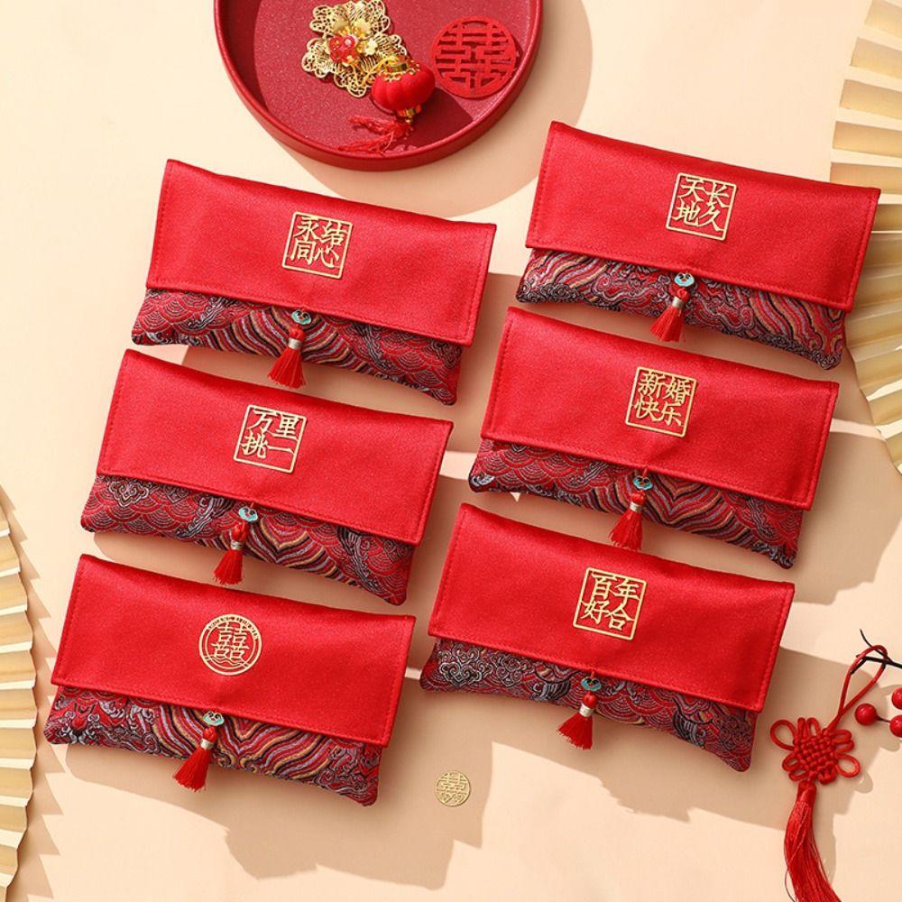 Embroidery Pattern Wedding Red Envelope Tassel Money Red Pocket Wedding Hongbao  Spring Festival