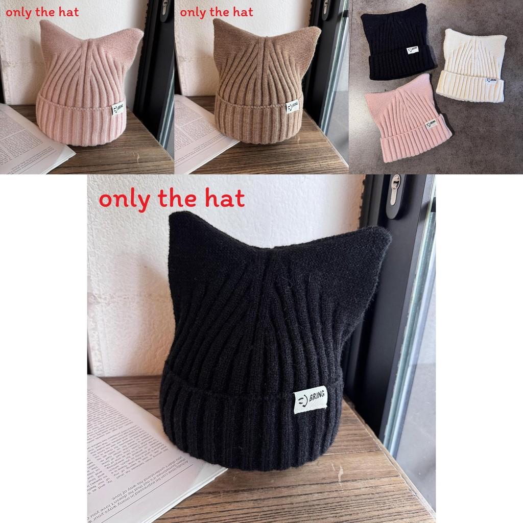 Cute Solid Cat Ears Shape Design Wool Knitting Hat For Women