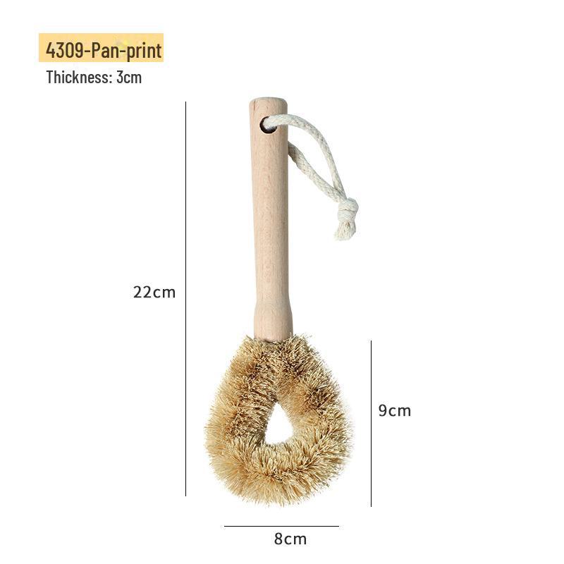 KOMEKI Natural Brown Wooden Handle Hair Pot Brush - Zakka Style Kitchenware for Cleaning Plates, Bowls, and Cups.
