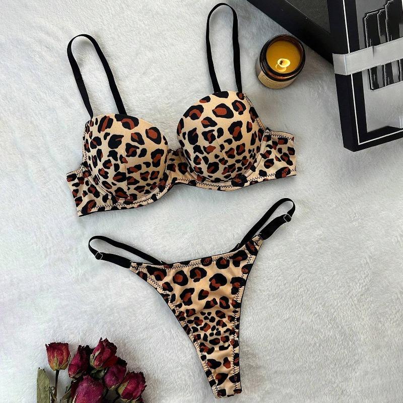 Lingerie sexy stampa leopardo set reggiseno e perizoma sexy set intimo comodo push-up